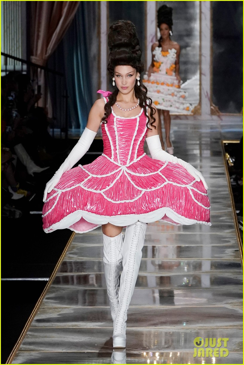 Full Sized Photo of bella gigi hadid channel marie antoinette moschino