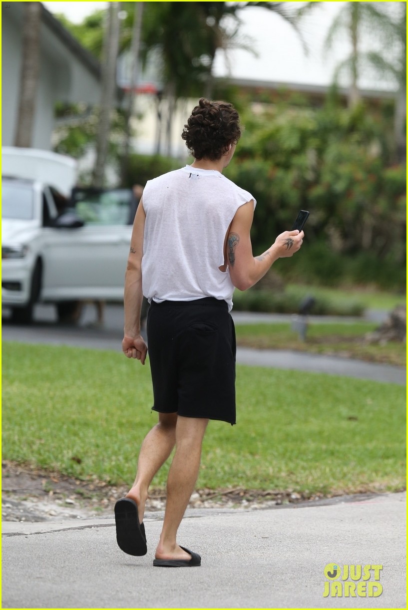 shawn mendes takes a call during his neighborhood stroll 04