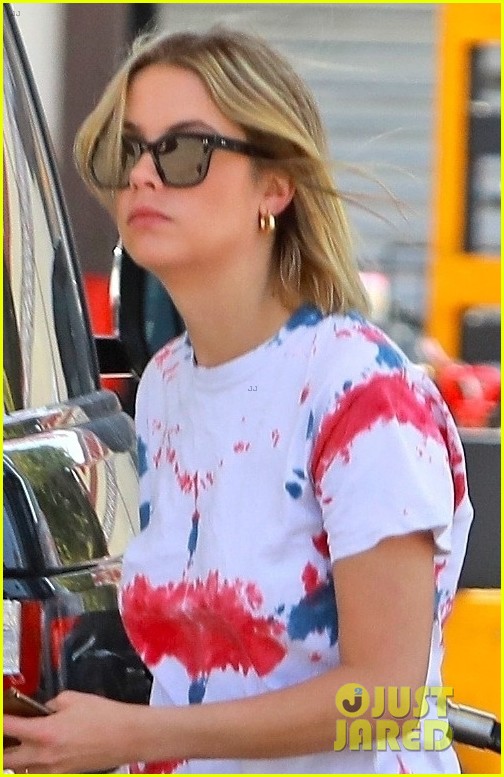 Ashley Benson Wears Cute Red, White & Blue Tie-Dye Shirt Ahead of