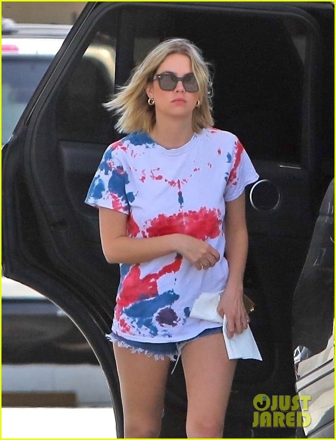 Ashley Benson Wears Cute Red, White & Blue Tie-Dye Shirt Ahead of