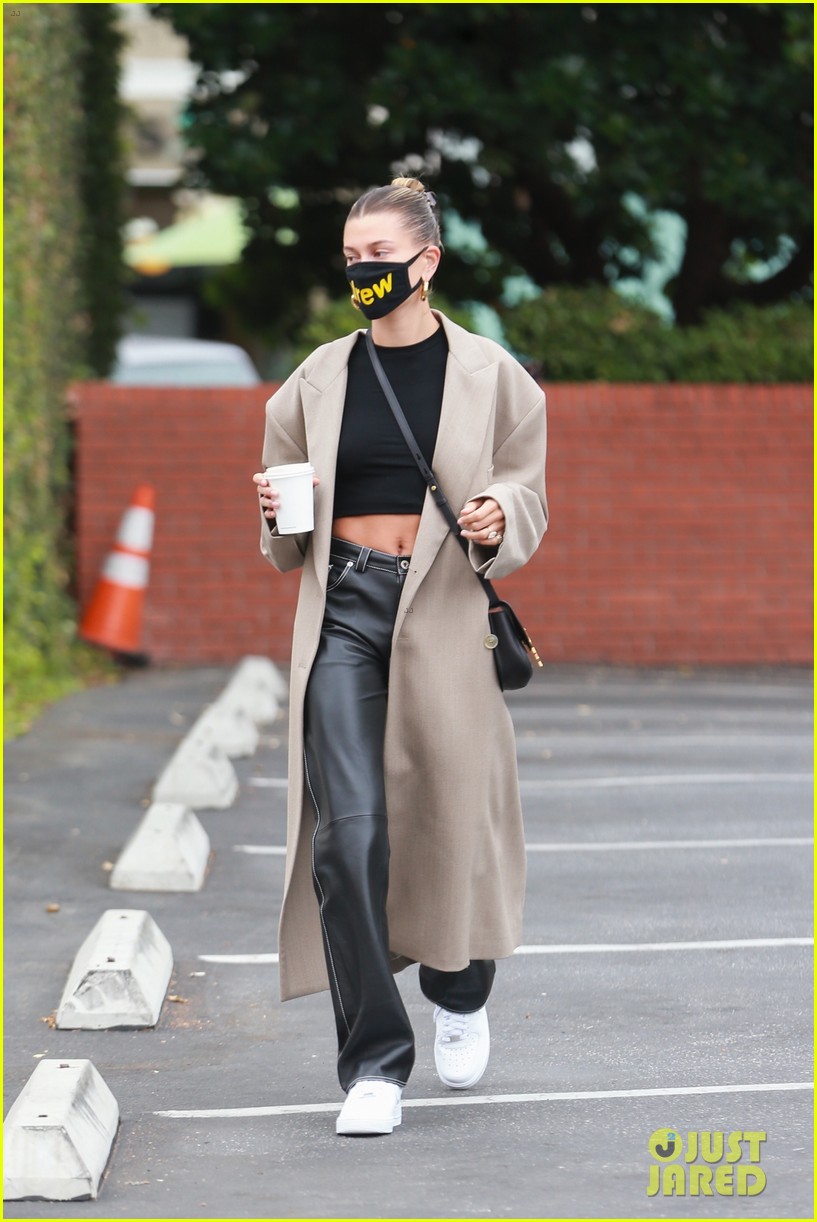 Hailey Bieber Wears Drew House Mask & Crop Top While Running Errands in ...