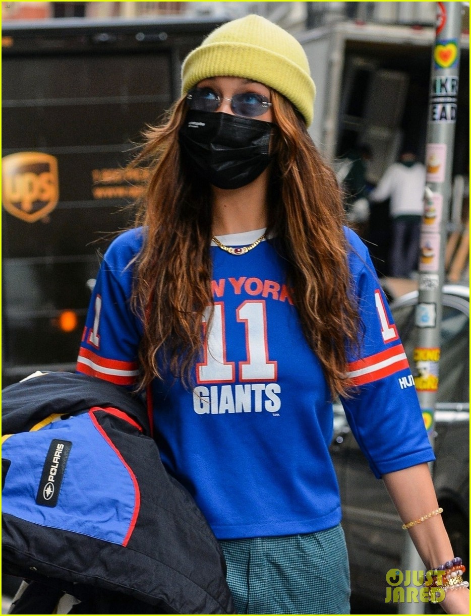 Bella Hadid Goes Retro In New York Giants Jersey and Black