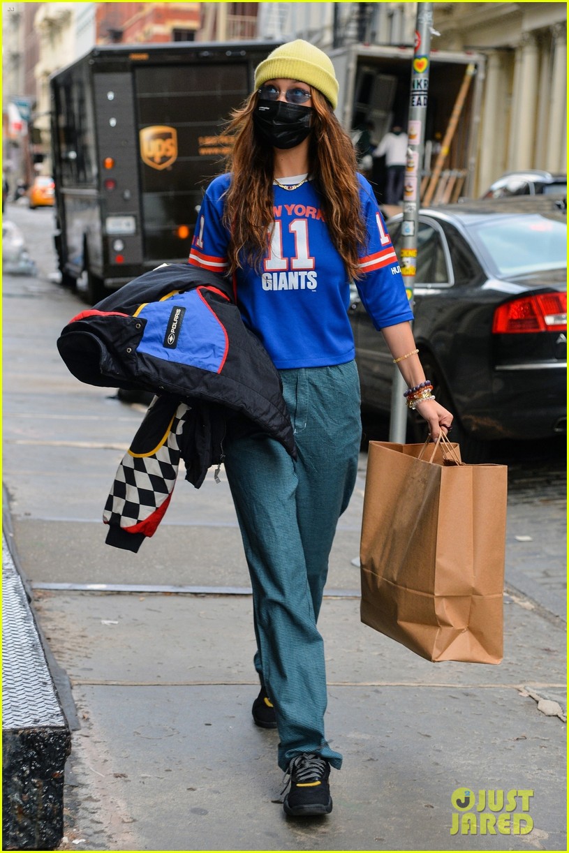 Bella Hadid Goes Retro In New York Giants Jersey and Black