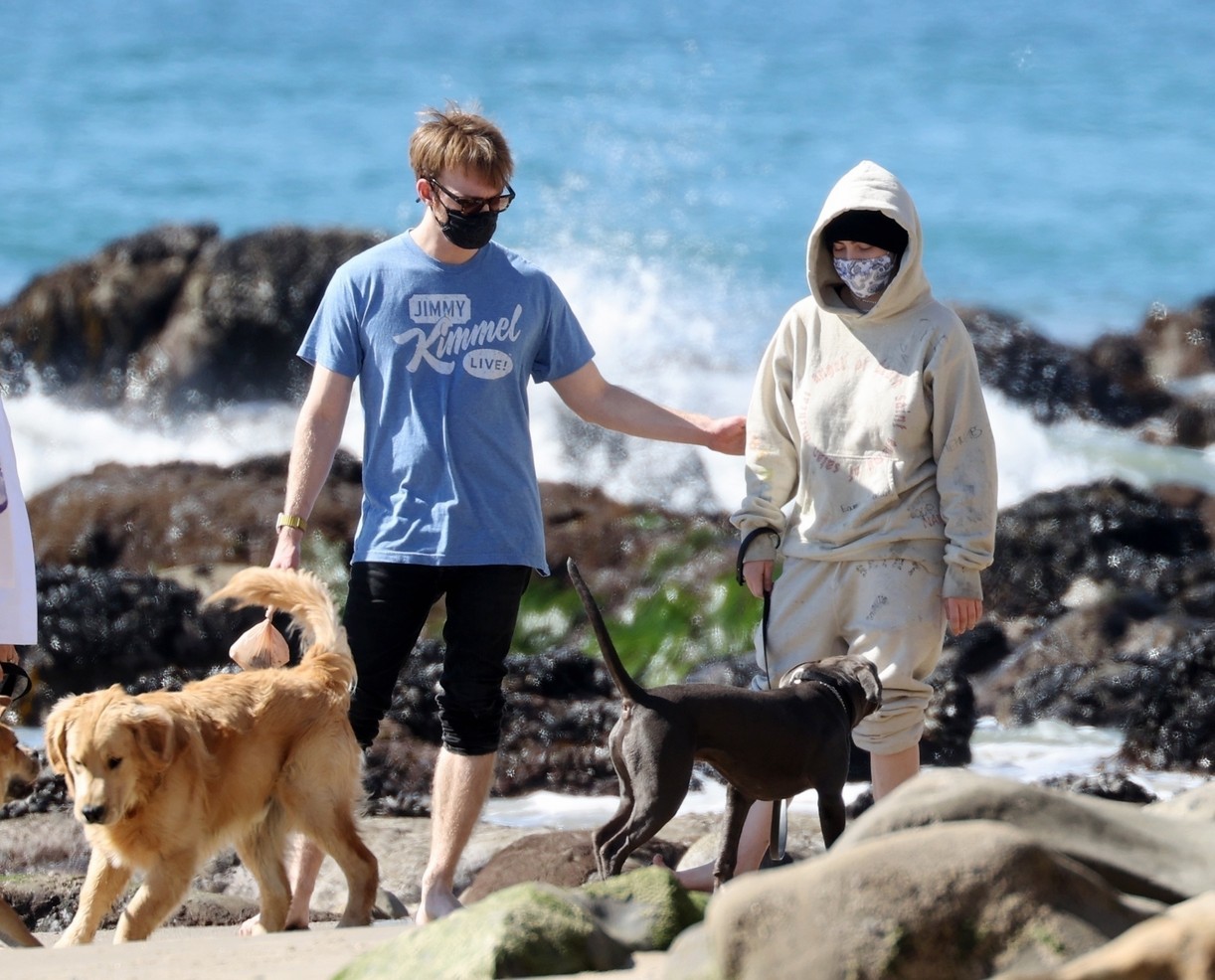 Billie Eilish Hits The Beach With Her Dogs & Brother Finneas in LA