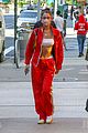bella hadid rocks red tracksuit out in nyc 01
