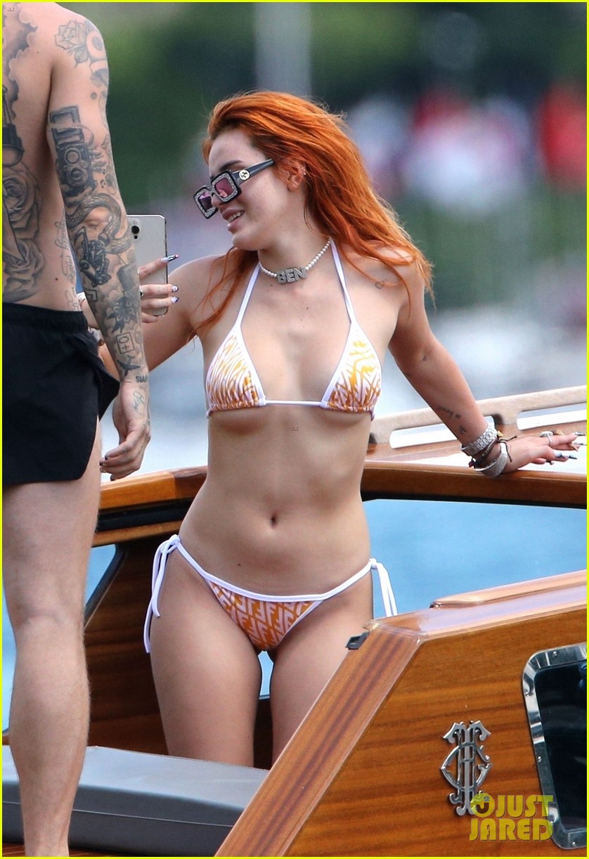 bella thorne yellow bikini lake como with benjamin mascolo 02