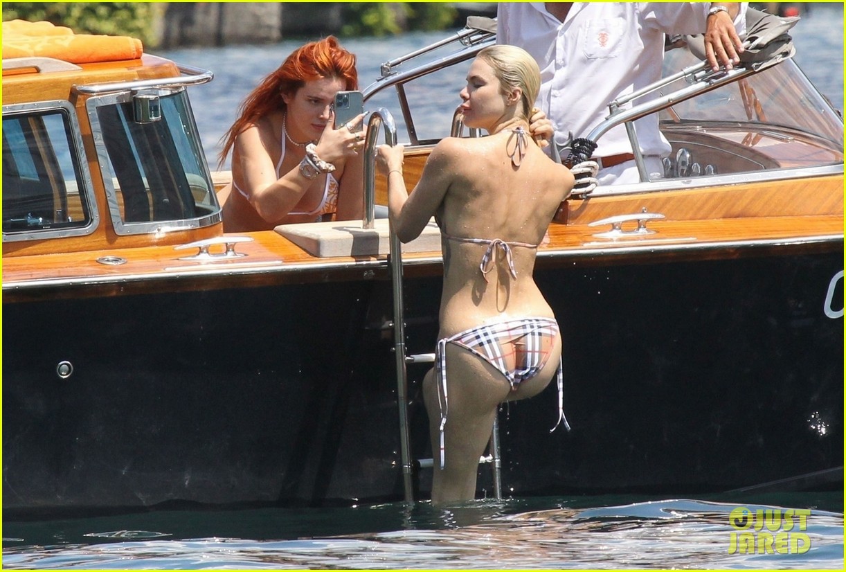bella thorne yellow bikini lake como with benjamin mascolo 30