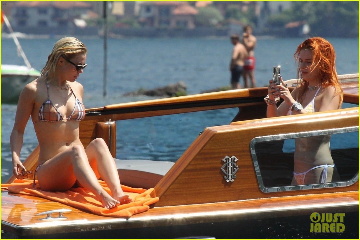 bella thorne yellow bikini lake como with benjamin mascolo 45