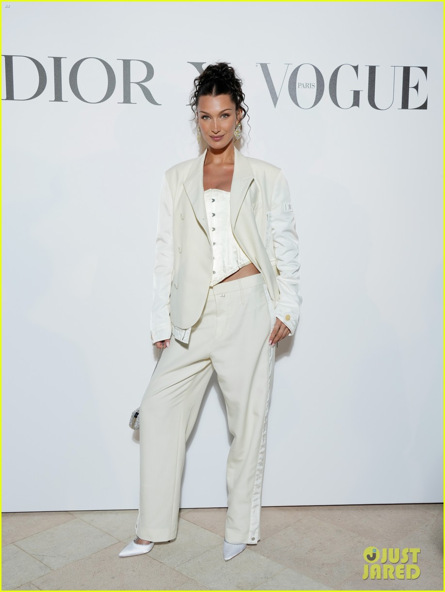 Bella Hadid All White Fur Bag Dior Outfit Photo