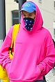 harry styles sports bright pink hooding while hanging out with friends 08
