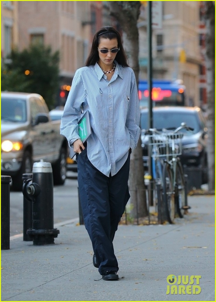 bella hadid oversized button down hotel nyc 01