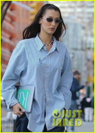 bella hadid oversized button down hotel nyc 02