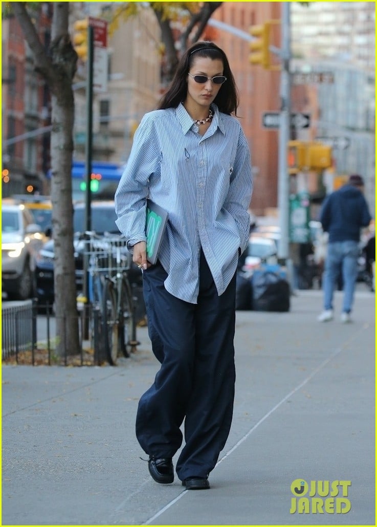 bella hadid oversized button down hotel nyc 03