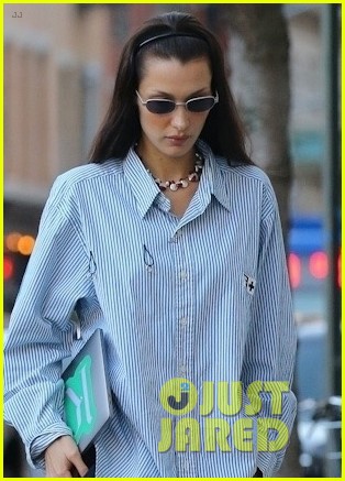 bella hadid oversized button down hotel nyc 04