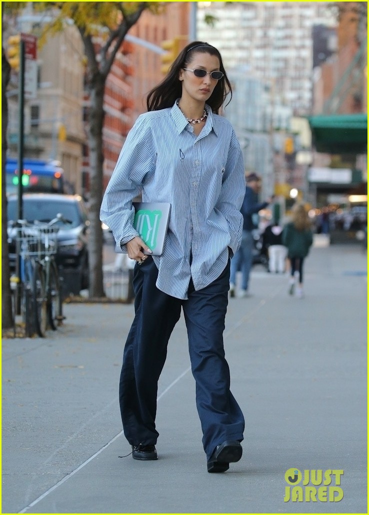 bella hadid oversized button down hotel nyc 05