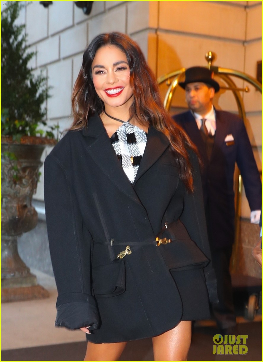 vanessa hudgens plaid dress on way to fallon 02