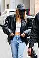hailey bieber looks cool in leather jacket shopping beverly hills 04