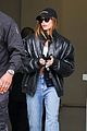 hailey bieber looks cool in leather jacket shopping beverly hills 09