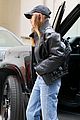 hailey bieber looks cool in leather jacket shopping beverly hills 15