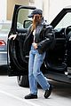 hailey bieber looks cool in leather jacket shopping beverly hills 16