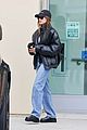 hailey bieber looks cool in leather jacket shopping beverly hills 22
