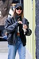 hailey bieber looks cool in leather jacket shopping beverly hills 29