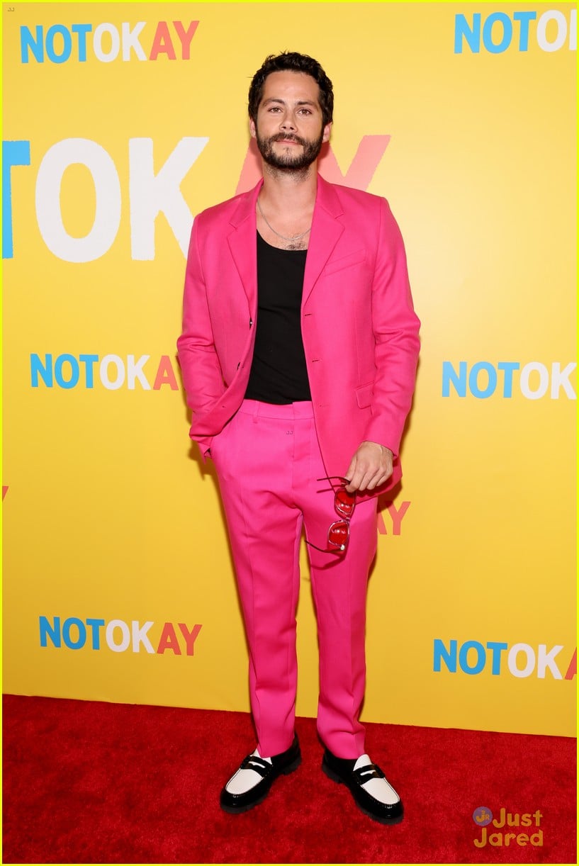 Full Sized Photo of dylan obrien wears hot pink suit to not okay
