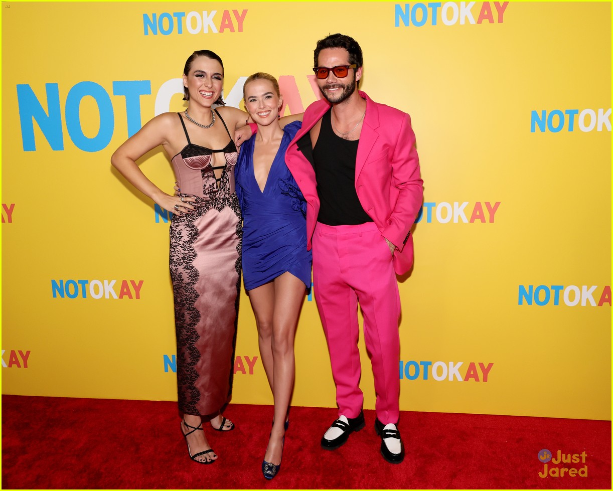 Full Sized Photo Of Dylan Obrien Wears Hot Pink Suit To Not Okay Premiere With Zoey Deutch