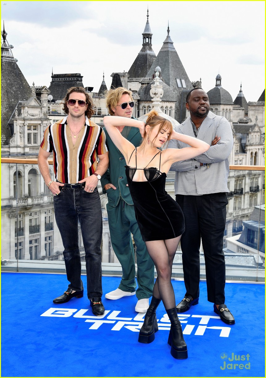 Full Sized Photo of joey king brad pitt jump into london bullet train
