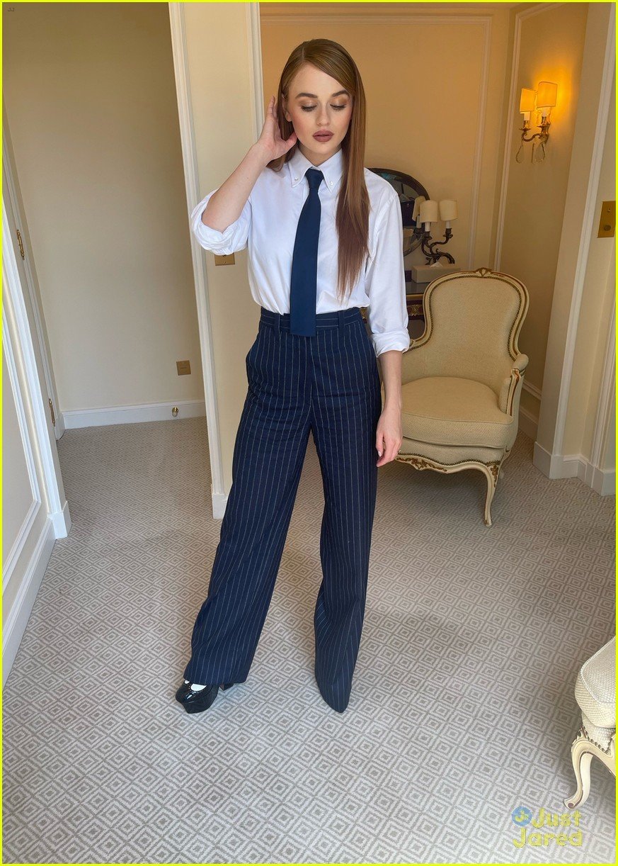 Full Sized Photo of joey king suits up for bullet train press in france