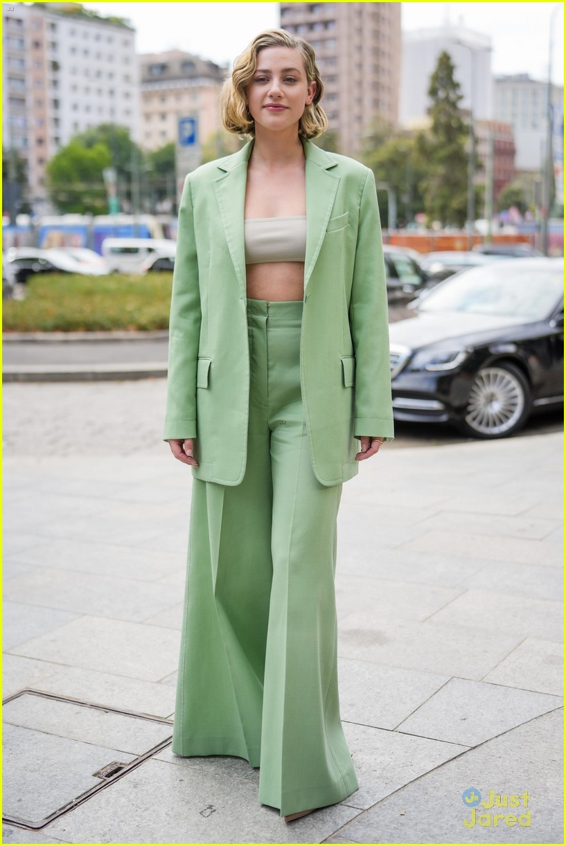 Full Sized Photo of lili reinhart wears green suit for max mara fashion