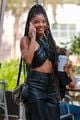 halle bailey leather outfit morning coffee run 02