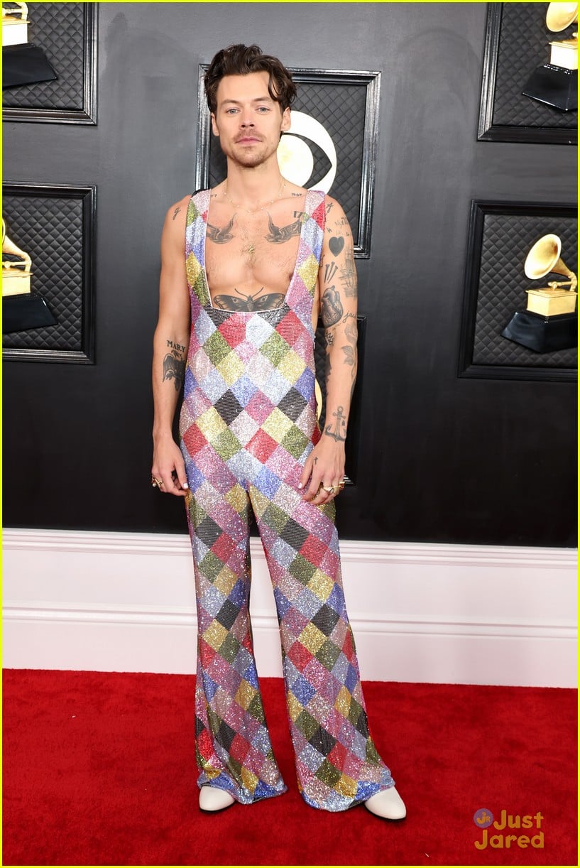 Harry Styles Dons Sparkly Jumpsuit for Grammys 2023 Arrival Photo