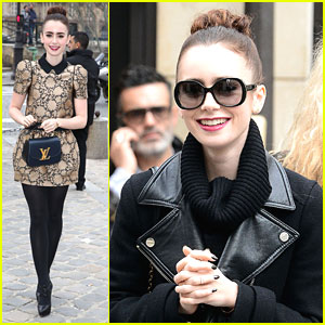 Lily Collins arriving for the Louis Vuitton collection show as part of the  Fall-Winter 2013/2014 Paris Fashion Week, at the Palais Royal Courtyard in  Paris, France on March 6, 2013. Photo by