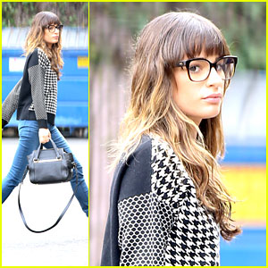 Lea Michele Recording for Glee Lea Michele Just Jared Jr