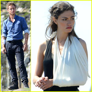 Phoebe Tonkin Wears an Arm Sling While Filming 'Take Down' in Wales