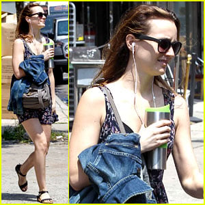 Leighton Meester Catches an Uber Car to Work