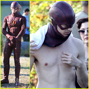 Grant Gustin Suits Up & Strips Down For 'The Flash' Filming in Vancouver