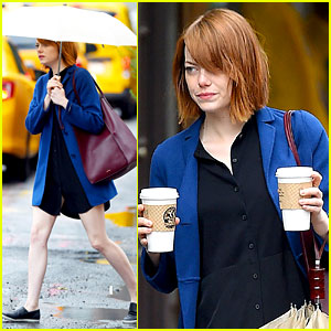 Emma Stone Doesn't Let Rain Keep Her Away from Coffee!
