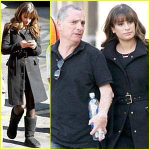 Lea Michele Catches Up with Dad Marc on Glee Set Lea Michele