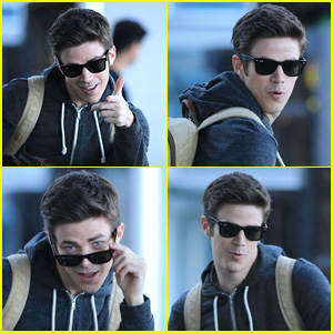 Grant Gustin Gets Playful with Paparazzi in Between 'The Flash' Scenes