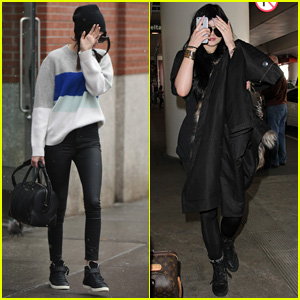 Kendall & Kylie Jenner Keep It Low-Key While Mom Kris Travels Abroad