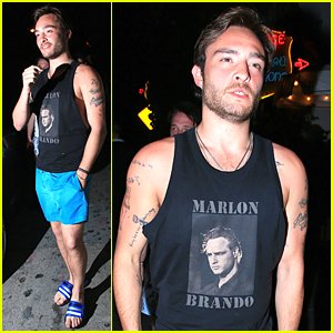Ed Westwick Looks Beach Ready at Chateau Marmont