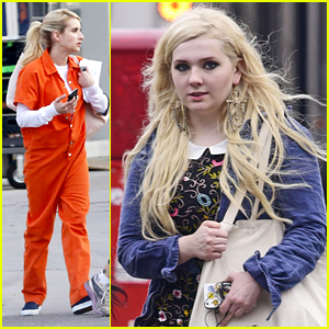Emma Roberts Wears Orange Jumpsuit On 'Scream Queens' Set