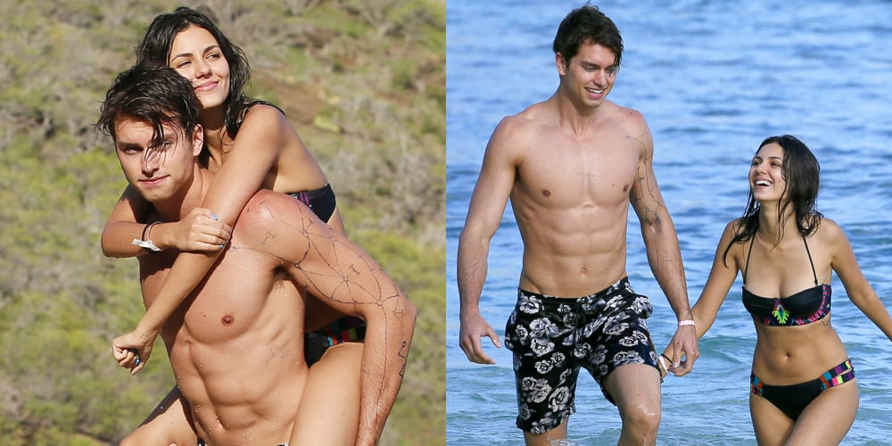 Pierson Fode gives his girlfriend Victoria Justice a piggy back ride while ...