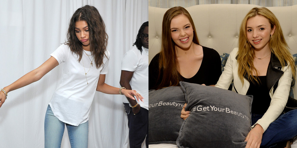 Peyton List and Miranda May snuggle up with some Simmons Beautyrest pillows...