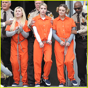 Emma Roberts & Abigail Breslin Trade In Pink Chic For Orange Jumpsuits ...