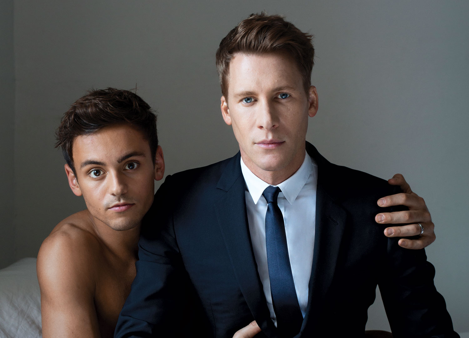 Tom Daley and Dustin Lance Black are two of a kind on the February 2016 cov...