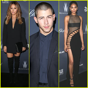 Ashley Tisdale & Chanel Iman Party With Nick Jonas at Weinstein Company's Pre-Oscar Bash