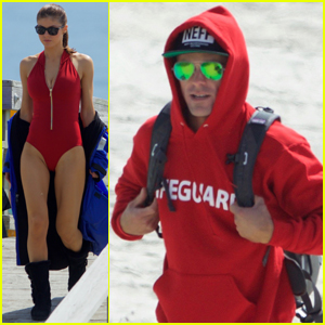 Alexandra Daddario Sports Red Swimsuit on 'Baywatch' Set With Zac Efron!